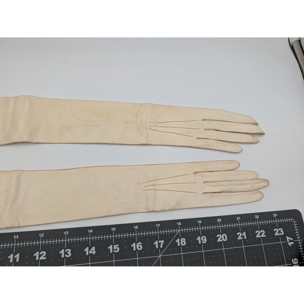 Gants‎ Lavables Opera Gloves Cream Leather Vintage Size 6 France